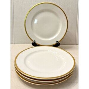 Vintage Vignaud Limoges (4) Bread Plates 7.5 “ White Gold Trim VIG64 France